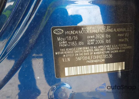 2017 Hyundai Elantra Se z USA, uszkodzony, nr VIN 5NPD84LF0HH078536